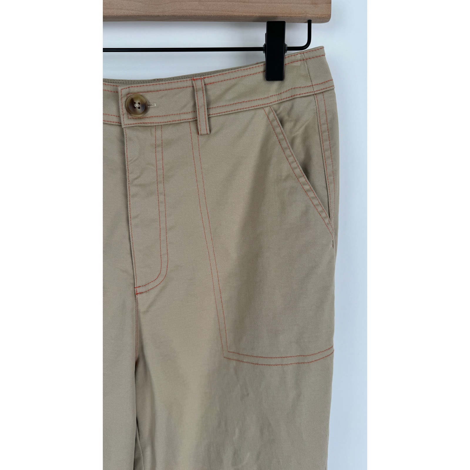 Urban Revivo Khaki High Rise Straight Leg Pants Womens Size 4 New Red Stitching — image 5 of 8